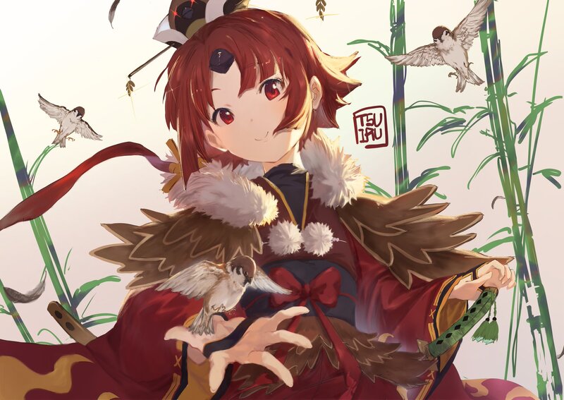 Red-haired Girl with Birds — Red