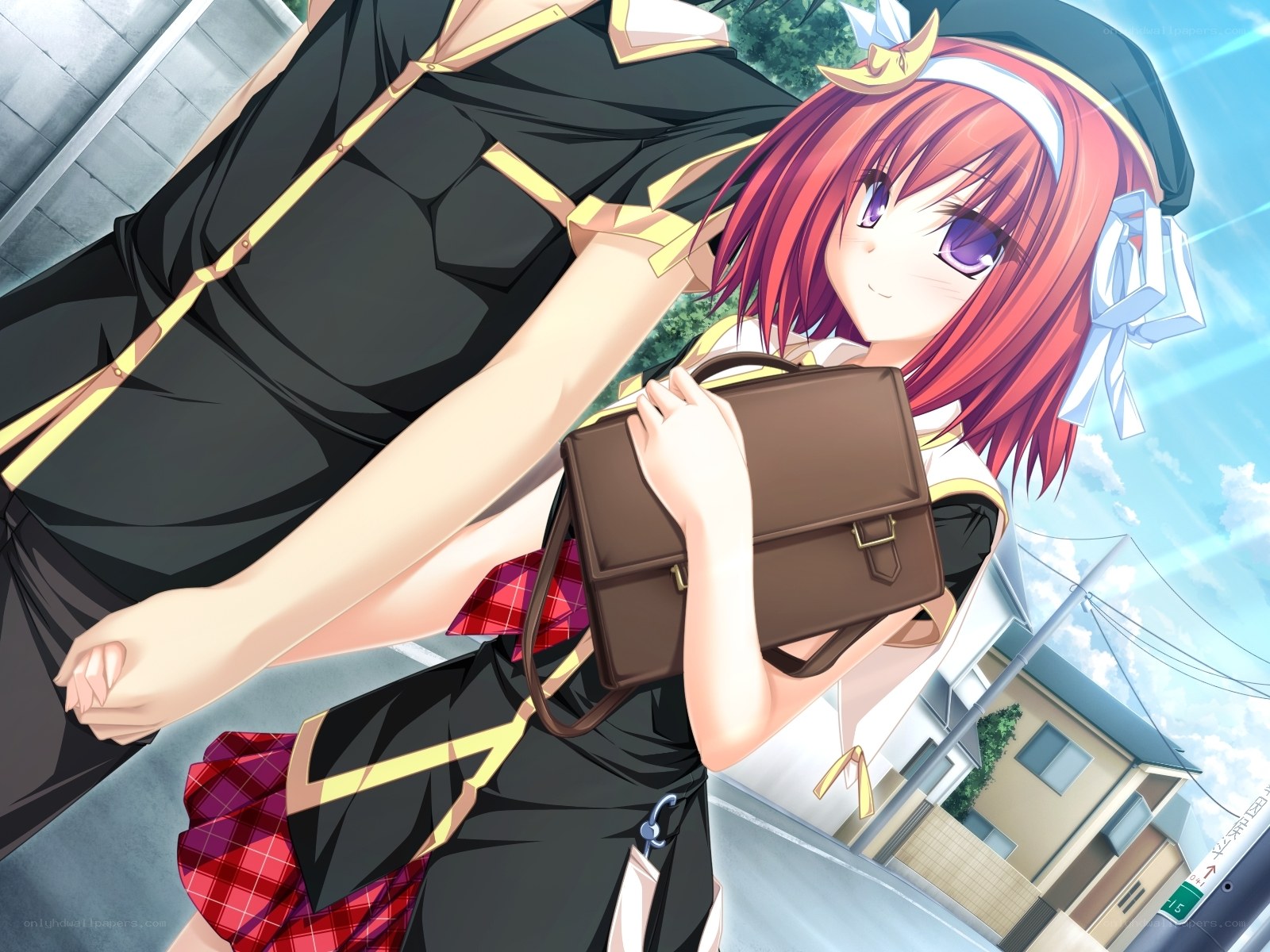 red-haired girl with briefcase