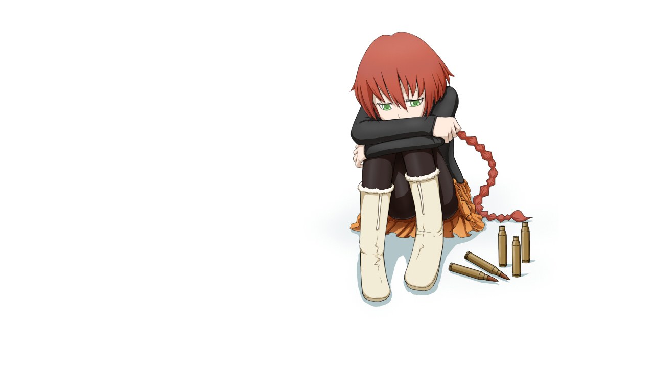 red-haired girl with bullets