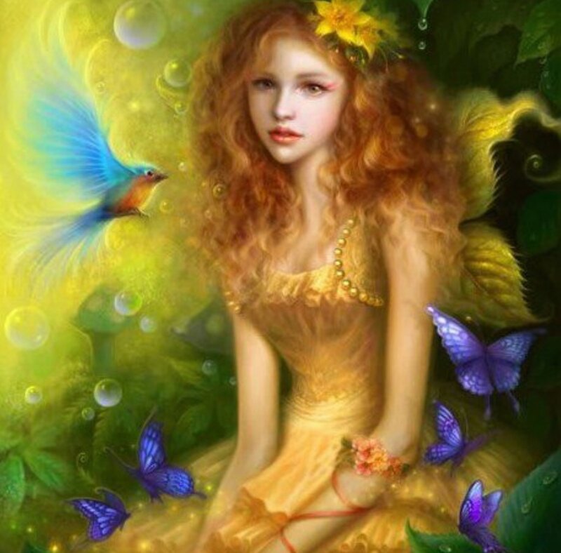 Red-haired Girl with Butterflies — Yellow