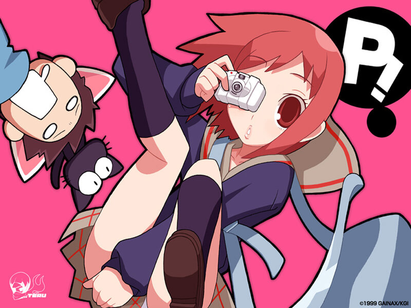 Red-haired Girl with Camera — Pink, Playful, Anime, Cat