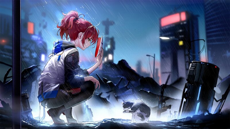 Red-haired Girl with Cat — Blue, Dramatic