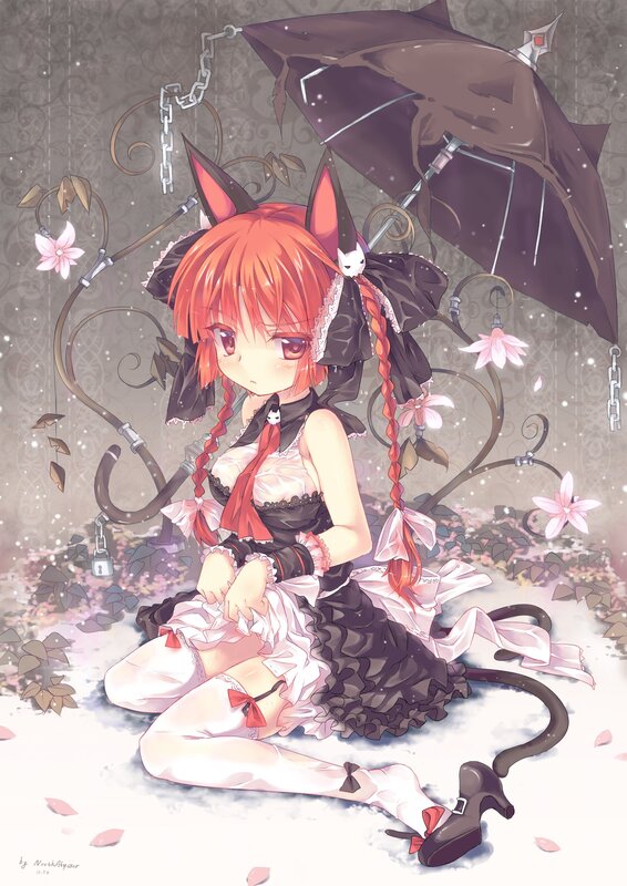 red-haired girl with cat ears