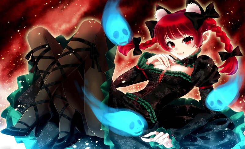 Red-haired Girl with Cat Ears — Black, Dramatic