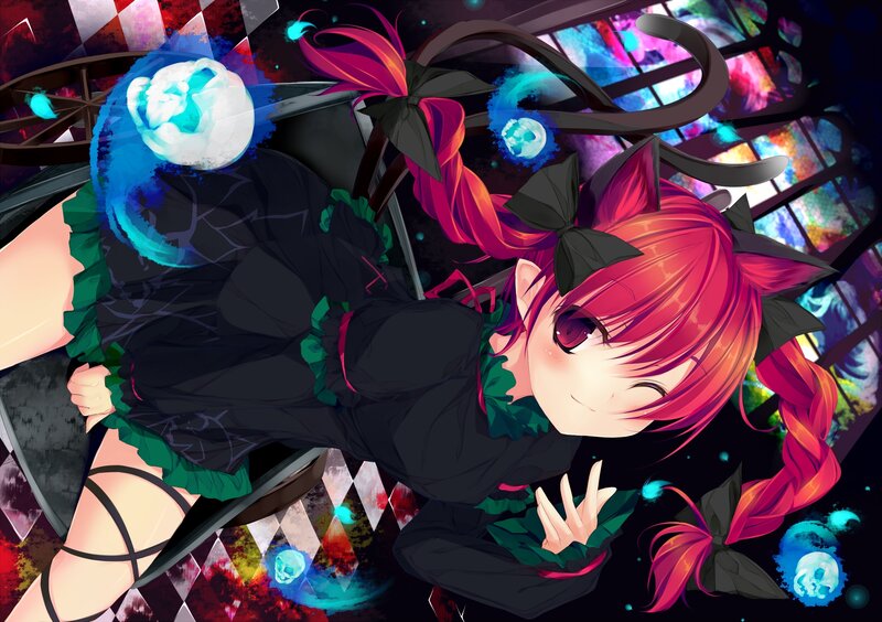 Red-haired Girl with Cat Ears — Black, Playful