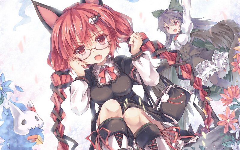 Red-haired Girl with Cat Ears — Pink, Playful