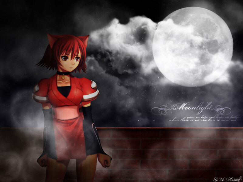 Red-haired Girl with Cat Ears — Red, Dramatic, Night