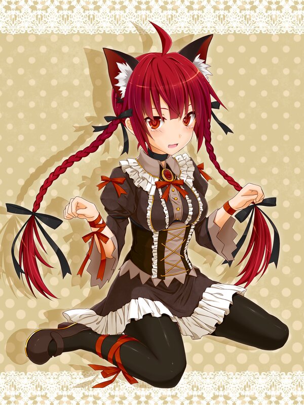 Red-haired Girl with Cat Ears — Red, Playful, Anime, Cat Ears