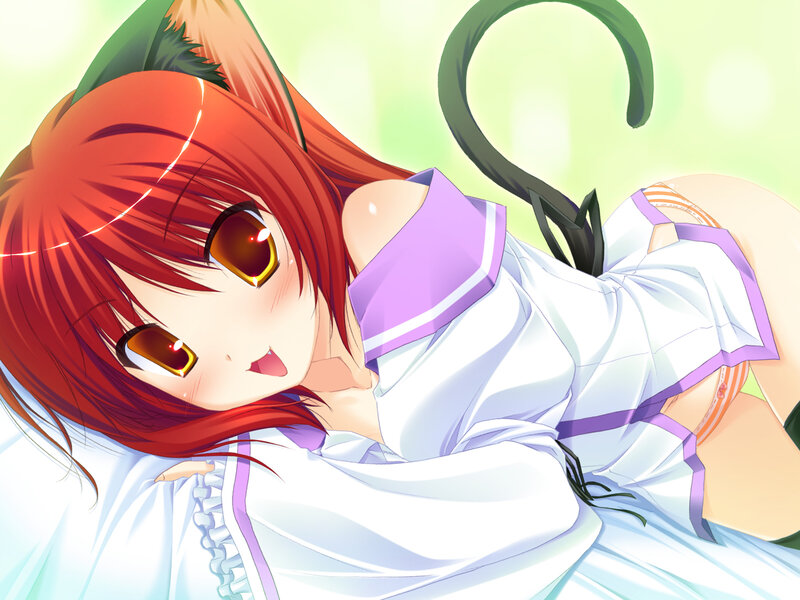 Red-haired Girl with Cat Ears — White