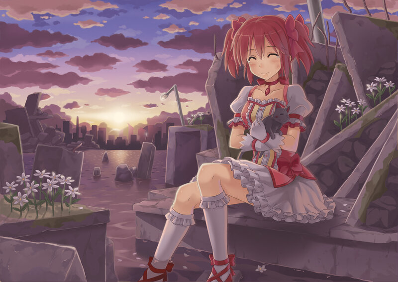 Red-haired Girl with Cat — Purple