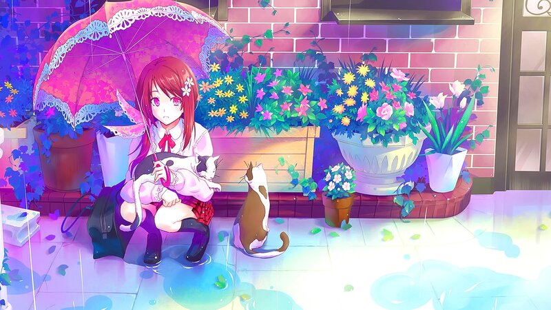 Red-haired Girl with Cats — Pink, Calm