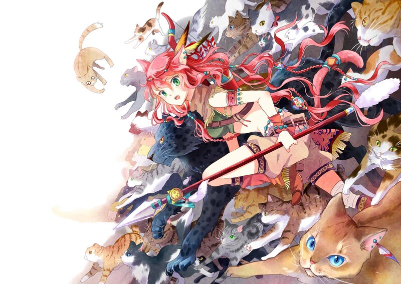 Red-haired Girl with Cats — Pink