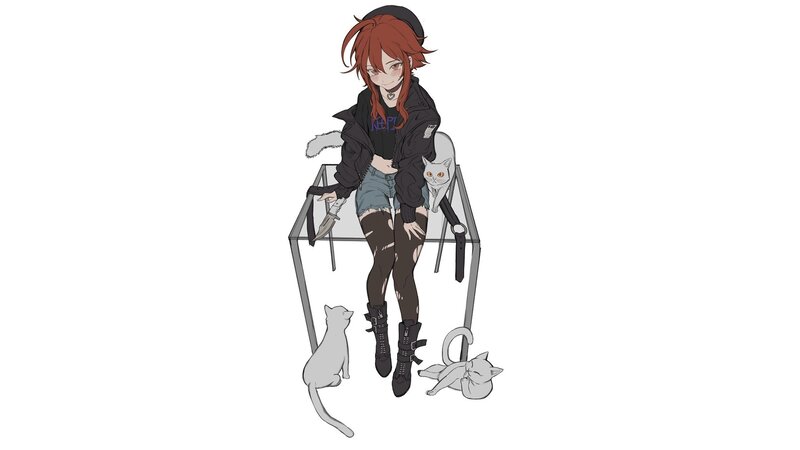 Red-haired Girl with Cats — Red, Calm
