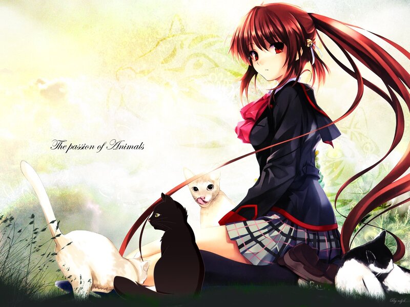 Red-haired Girl with Cats — Red, Serene