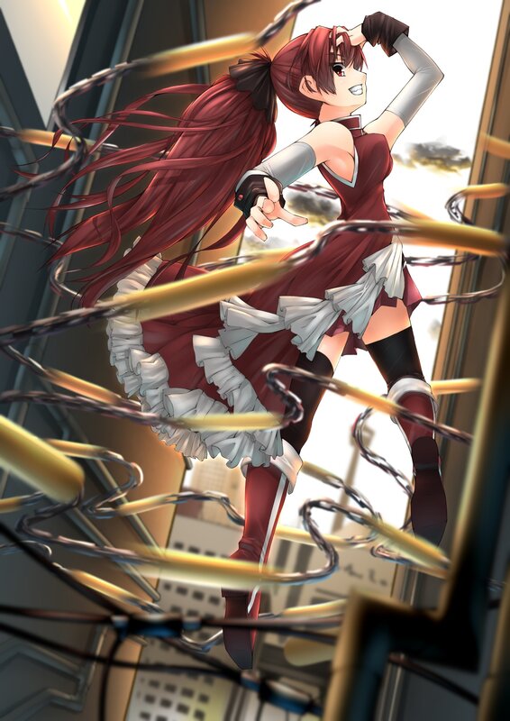 red-haired girl with chains