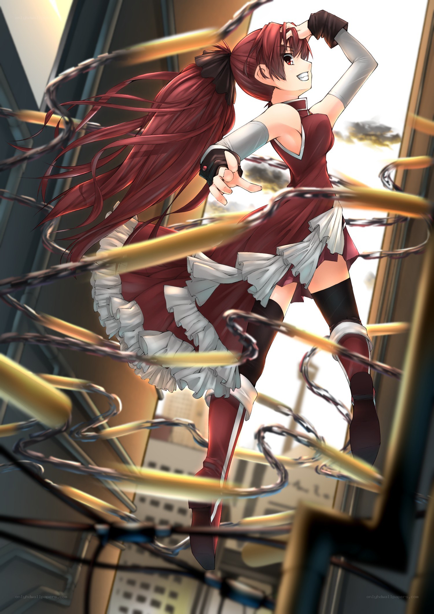 red-haired girl with chains