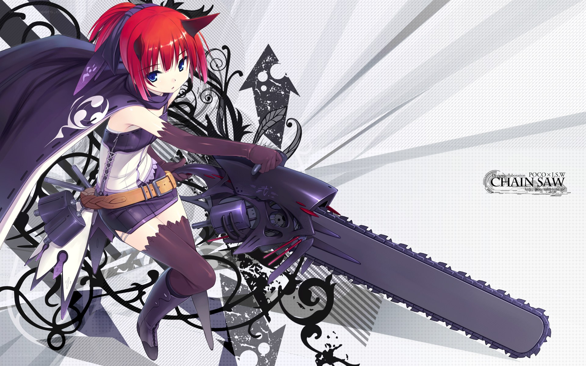 red-haired girl with chainsaw
