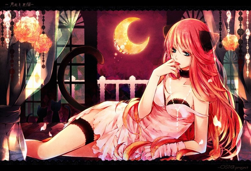 Red-haired girl with crescent moon