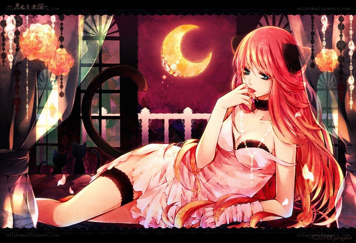 Red-haired girl with crescent moon