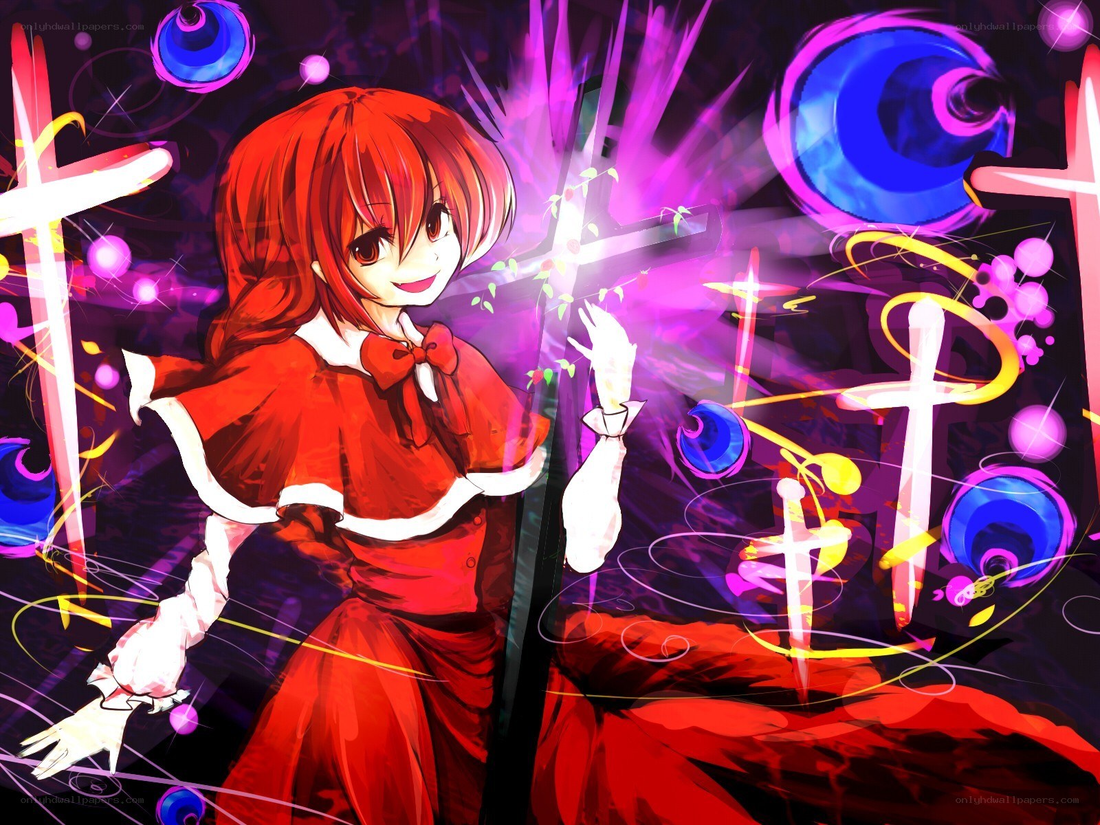 red-haired girl with crosses
