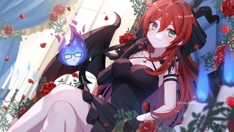 Red-haired Girl with Demon Wings