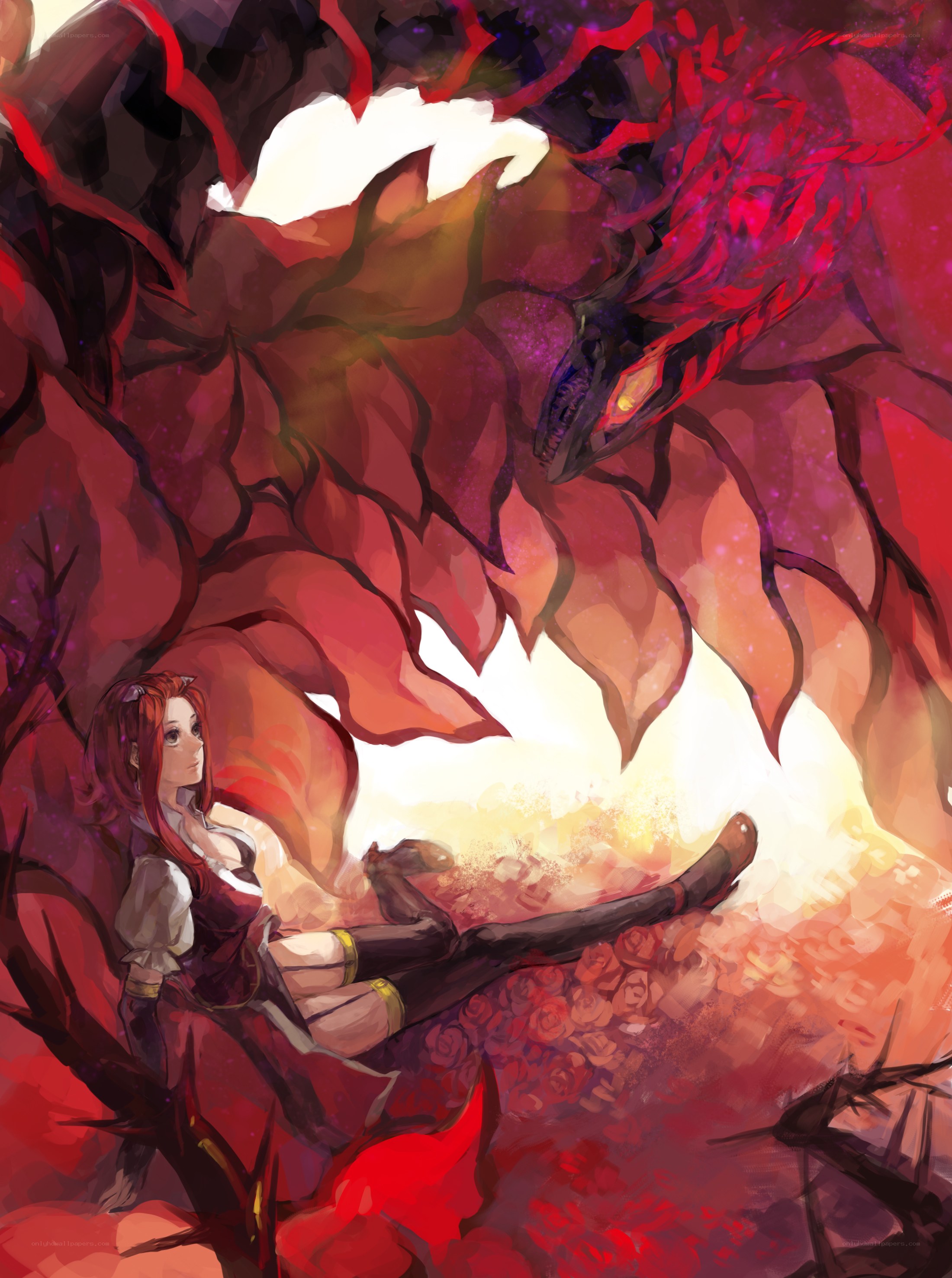 Red-haired girl with dragon