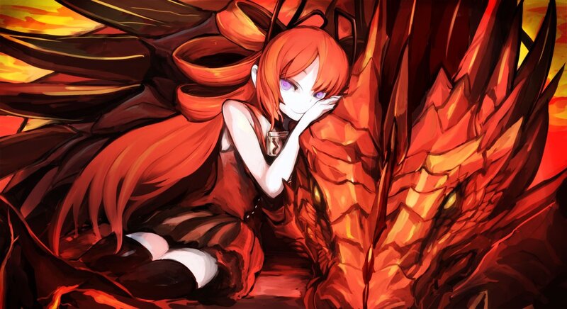 red-haired girl with dragon