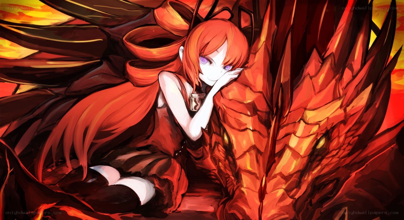 red-haired girl with dragon