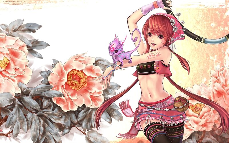Red-haired Girl with Dragon — Pink, Playful