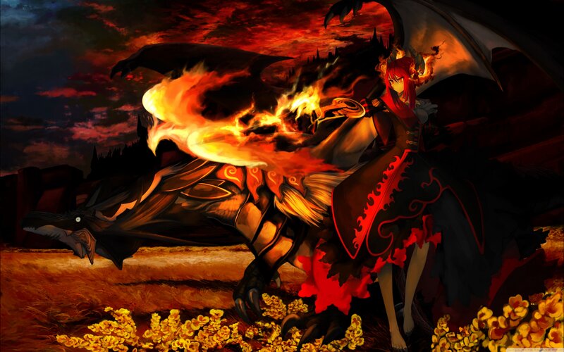 Red-haired Girl with Dragon — Red, Dramatic