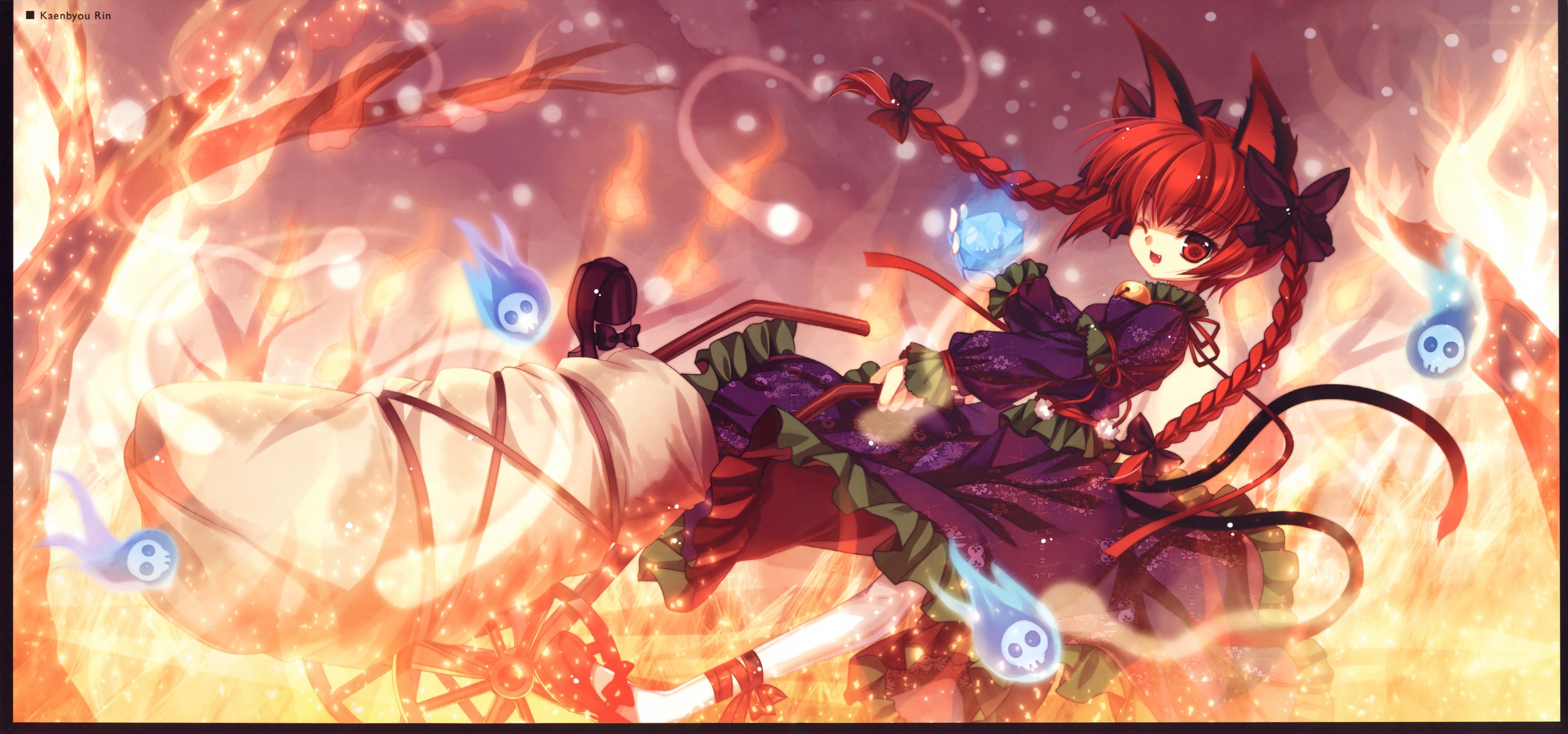 Red-haired girl with fire spirits