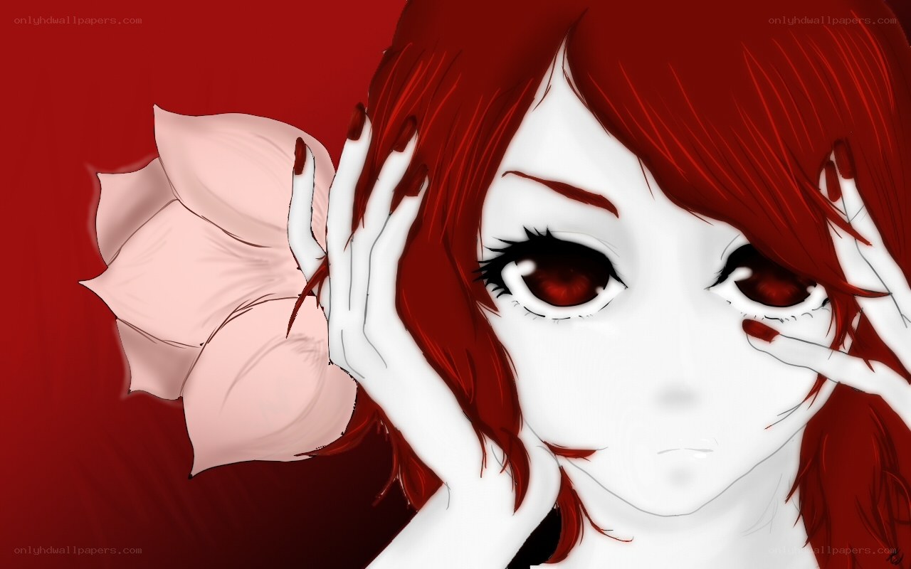 red-haired girl with flower