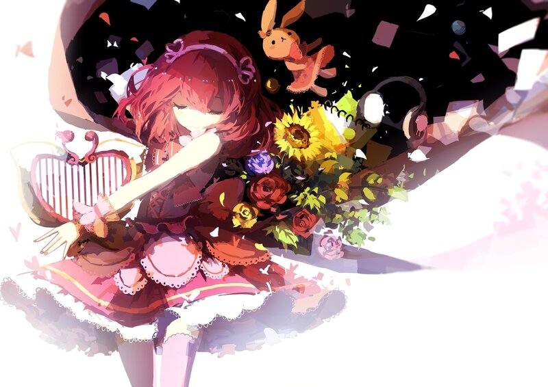Red-haired Girl with Flowers — Pink, Dreamy