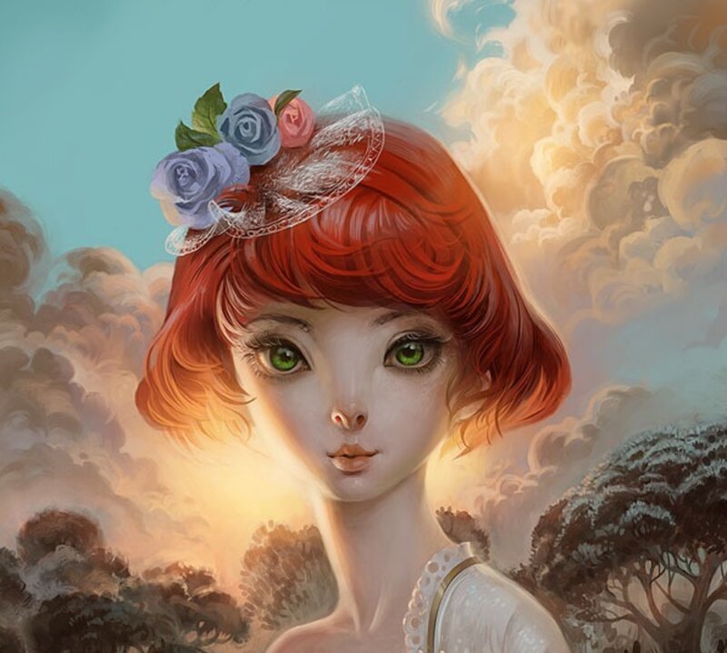 Red-haired Girl with Flowers — Red, Dreamy
