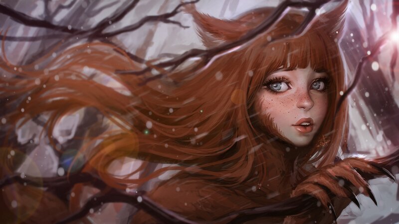 Red-haired Girl with Fox Ears — Brown