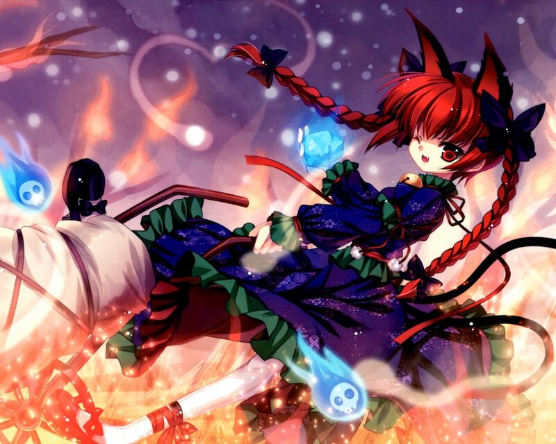 Red-haired Girl with Fox Ears — Purple, Dramatic, Night, Anime