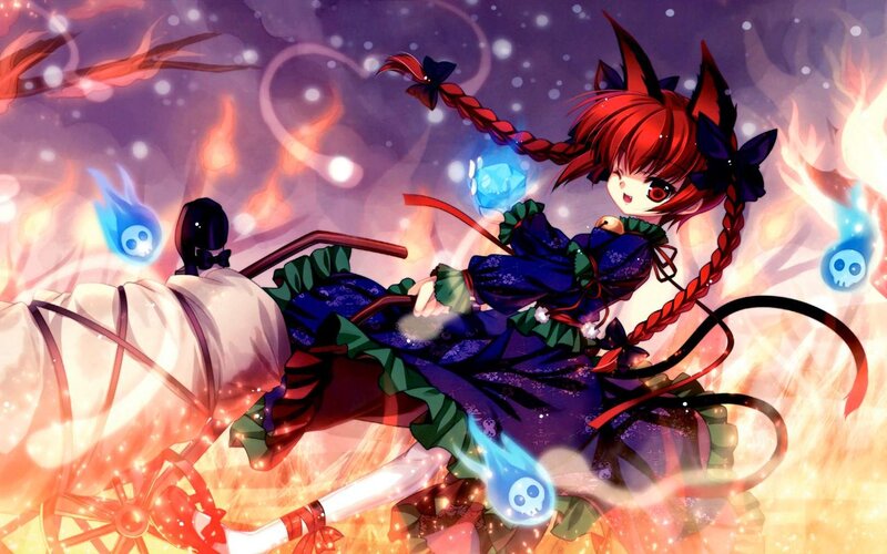 Red-haired Girl with Fox Ears — Purple, Dramatic, Night