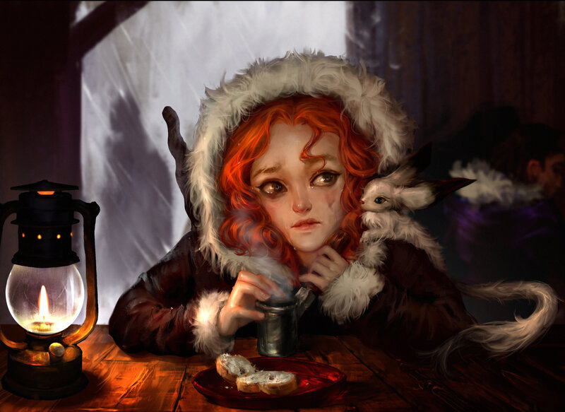 Red-haired Girl with Fox — Red, Dramatic