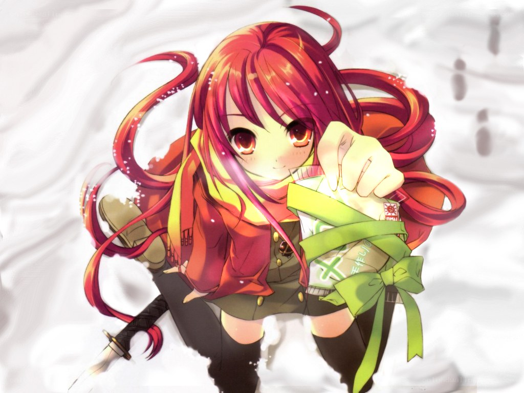 red-haired girl with gift