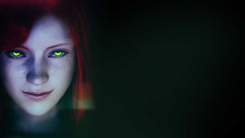 Red-haired Girl with Glowing Eyes — Black