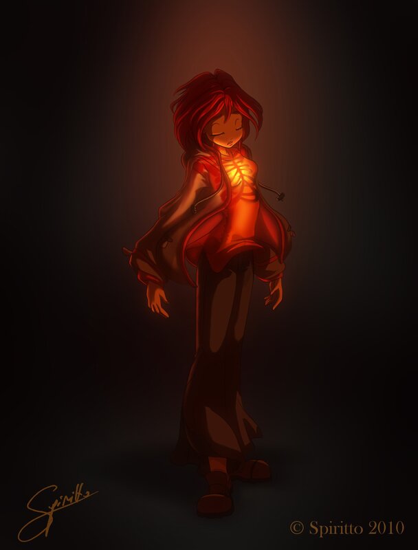 red-haired girl with glowing heart