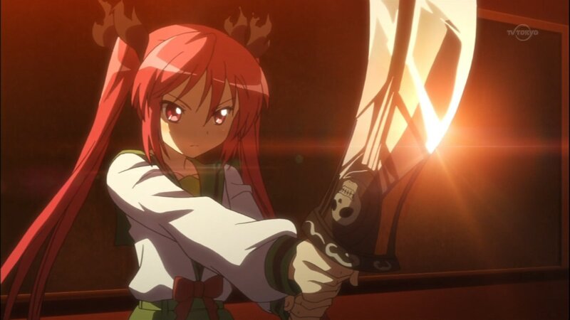 red-haired girl with glowing sword