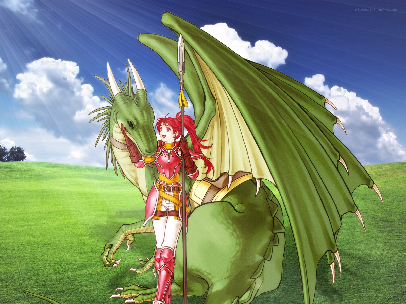 Red-haired girl with green dragon