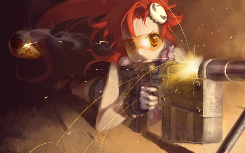 Red-haired Girl with Gun — Red, Dramatic, Digital Art