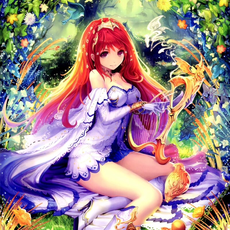 Red-haired Girl with Harp — Purple, Serene