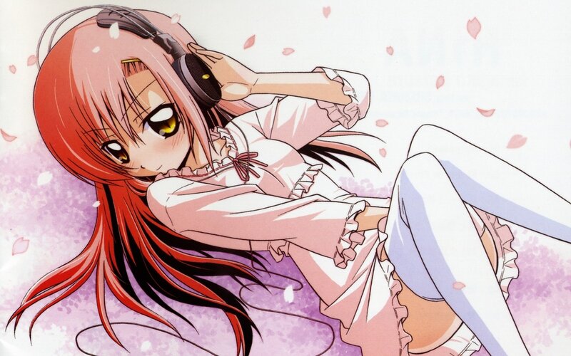 Red-haired Girl with Headphones — Pink