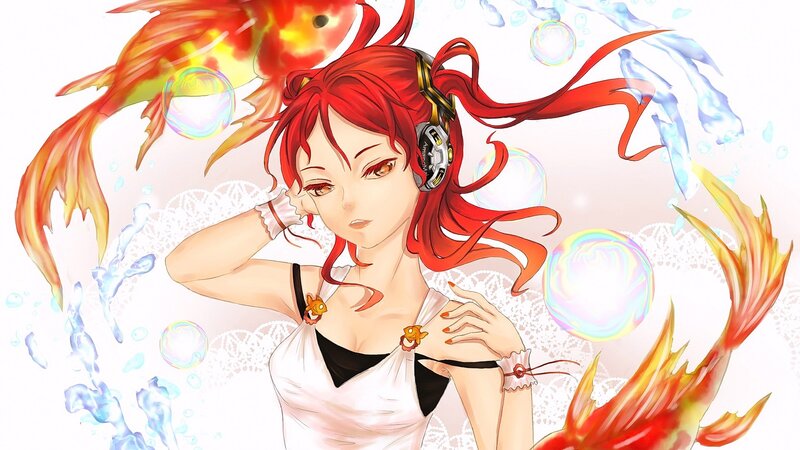 Red-haired Girl with Headphones — Red, Playful
