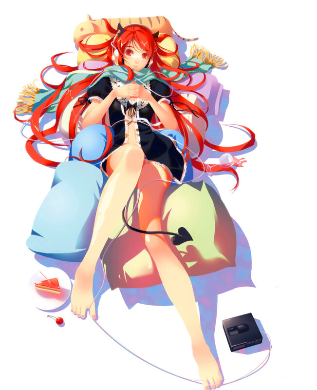 Red-haired Girl with Headphones — Red, Relaxed