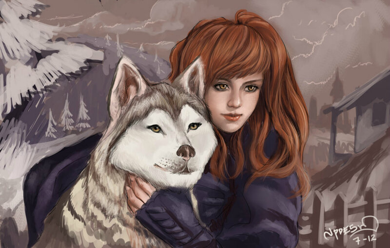 Red-haired Girl with Husky