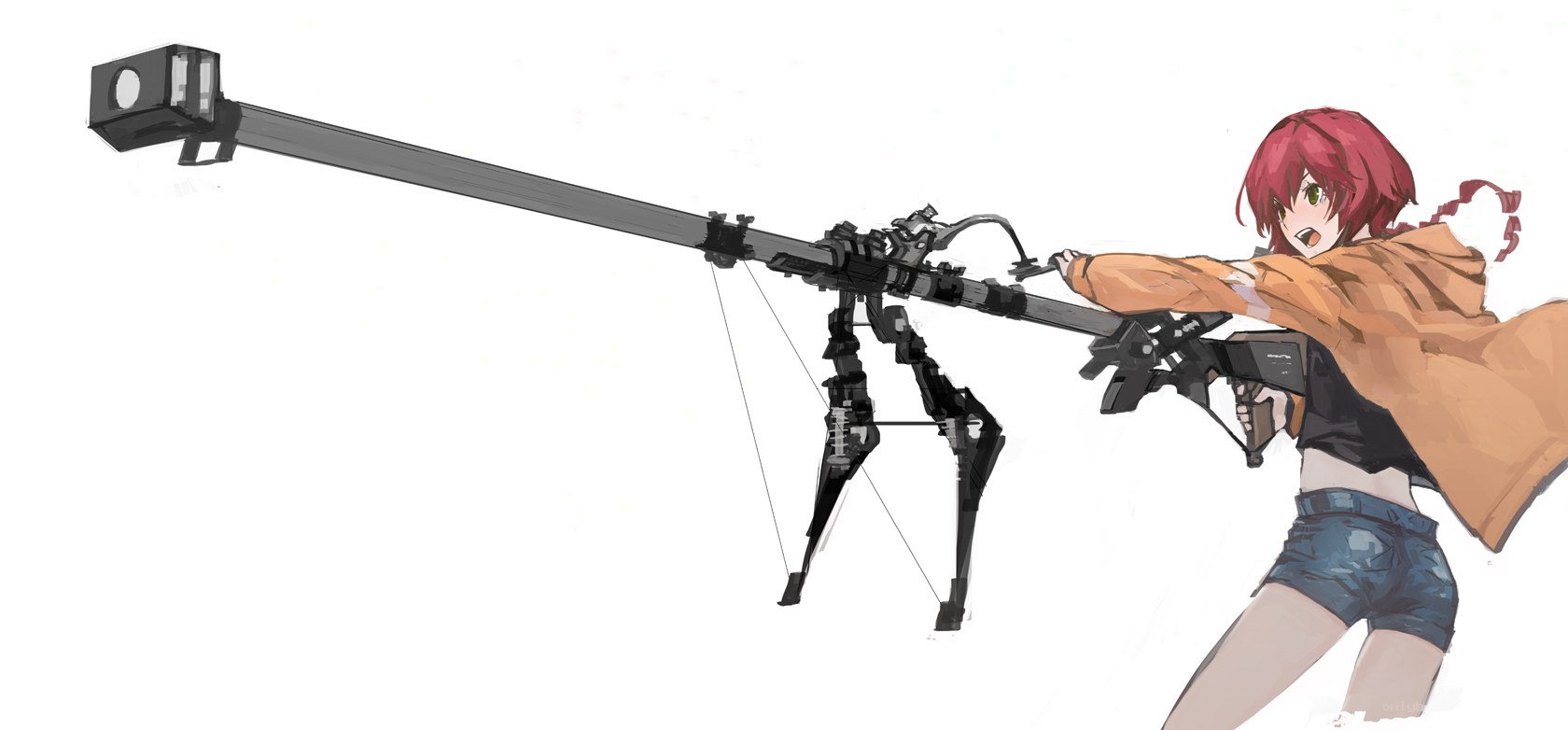 Red-haired girl with long weapon